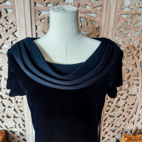 Vintage 1990s Black Velvet Scarf Formal Pencil Wiggle Maxi Dress - Picture 4 of 6